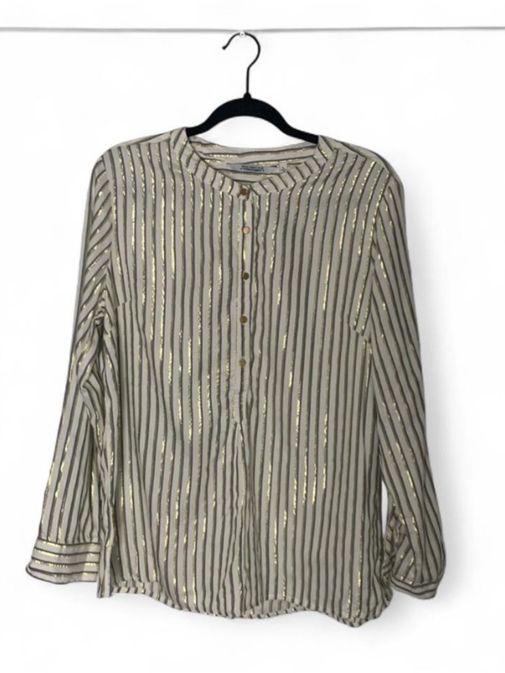 new directions Cream Blouse with Gold Stripe Metallic Detail